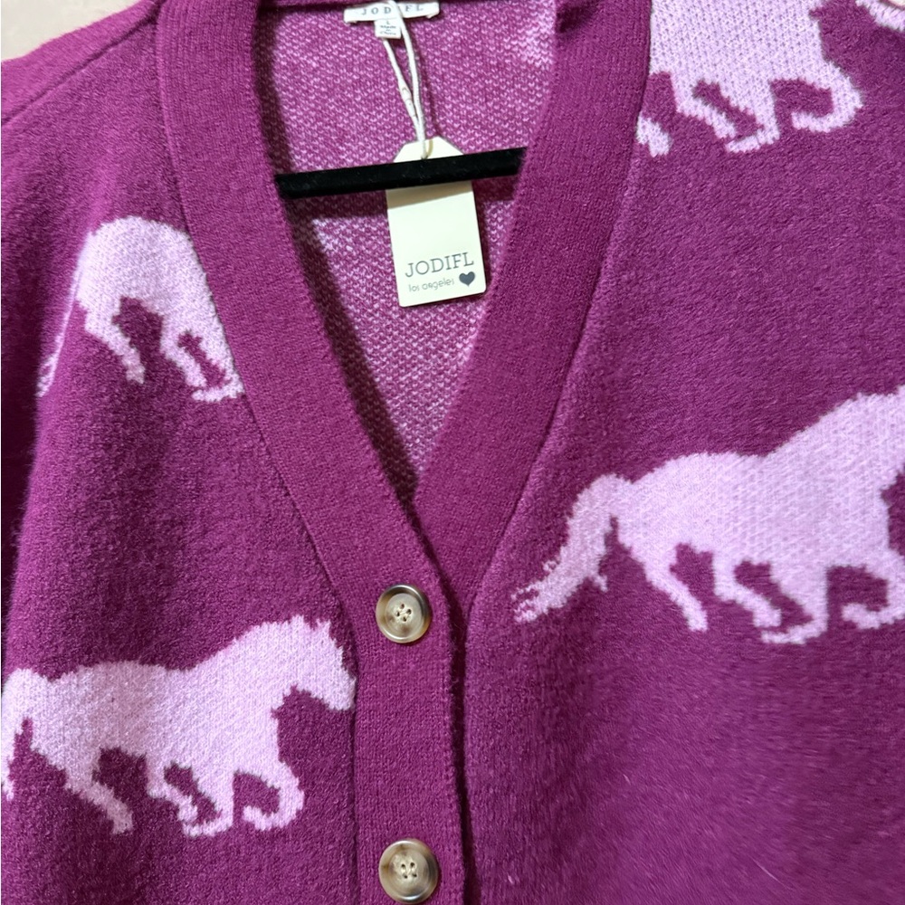 NWT JODIFL Women's Pink purple Horse Pattern button Sweater Cardigan size L 🐎 - Picture 5 of 6